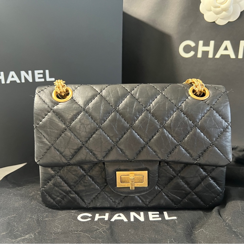 CHANEL Aged Calfskin Quilted 2.55 Reissue Mini Flap Black